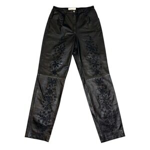 Vintage Escada Leather Pants With Cut Out Floral Pattern‎ Women's 36/6 Black EUC